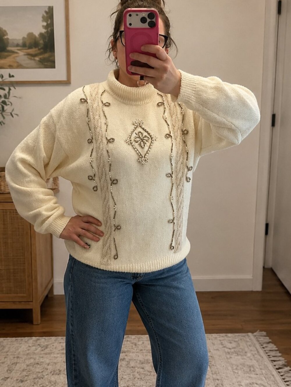 Vintage Santoria by Diffusion Sweater silk lambswool blend Cream Beaded nwt